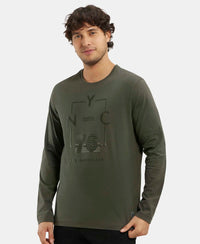 Super Combed Cotton Rich Graphic Printed Round Neck Full Sleeve T-Shirt - Deep Olive-5