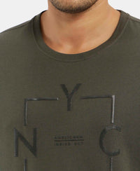Super Combed Cotton Rich Graphic Printed Round Neck Full Sleeve T-Shirt - Deep Olive-7