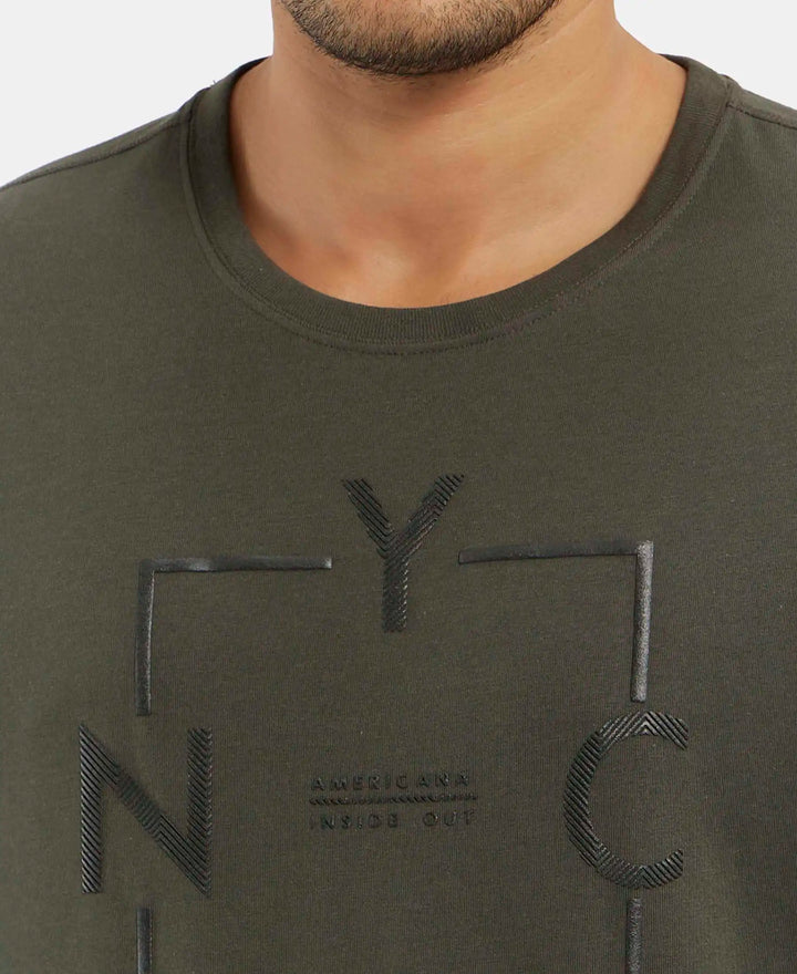 Super Combed Cotton Rich Graphic Printed Round Neck Full Sleeve T-Shirt - Deep Olive-7