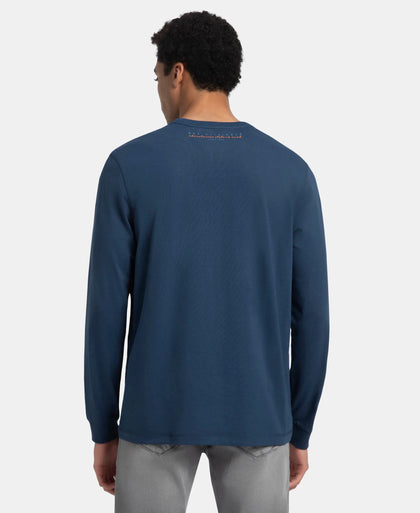 Super Combed Cotton Rich Graphic Printed Round Neck Full Sleeve T-Shirt - Insignia Blue USA