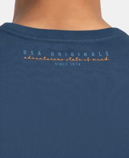 Super Combed Cotton Rich Graphic Printed Round Neck Full Sleeve T-Shirt - Insignia Blue USA