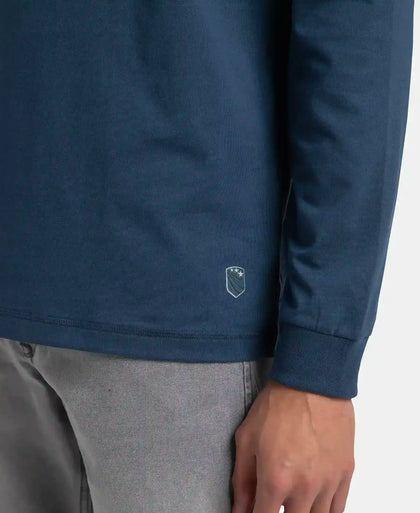 Super Combed Cotton Rich Graphic Printed Round Neck Full Sleeve T-Shirt - Insignia Blue USA