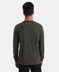 Super Combed Cotton Rich Graphic Printed Round Neck Full Sleeve T-Shirt - Olive Melange