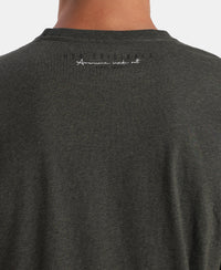 Super Combed Cotton Rich Graphic Printed Round Neck Full Sleeve T-Shirt - Olive Melange