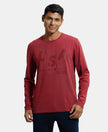 Super Combed Cotton Rich Graphic Printed Round Neck Full Sleeve T-Shirt - Red Melange