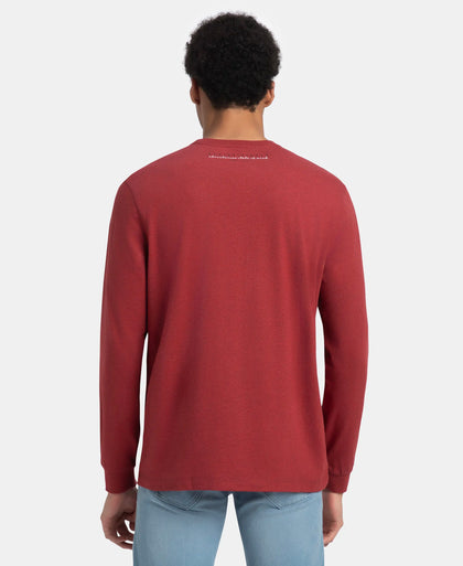 Super Combed Cotton Rich Graphic Printed Round Neck Full Sleeve T-Shirt - Red Melange USA