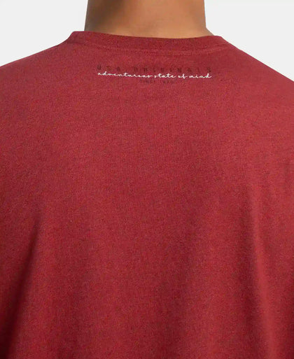 Super Combed Cotton Rich Graphic Printed Round Neck Full Sleeve T-Shirt - Red Melange USA