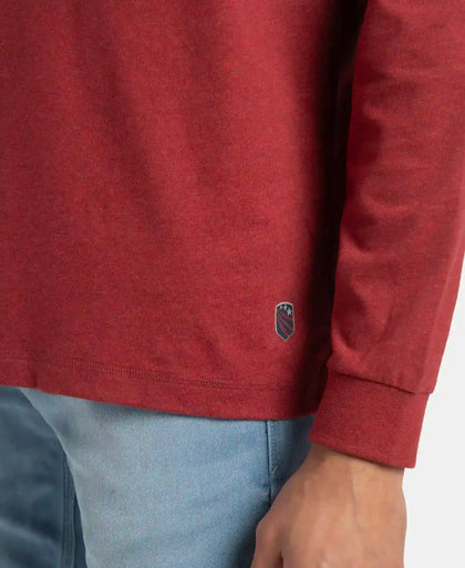 Super Combed Cotton Rich Graphic Printed Round Neck Full Sleeve T-Shirt - Red Melange USA