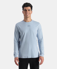 Super Combed Cotton Rich Graphic Printed Round Neck Full Sleeve T-Shirt - Soft Chambray