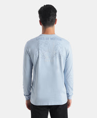 Super Combed Cotton Rich Graphic Printed Round Neck Full Sleeve T-Shirt - Soft Chambray