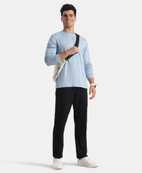 Super Combed Cotton Rich Graphic Printed Round Neck Full Sleeve T-Shirt - Soft Chambray