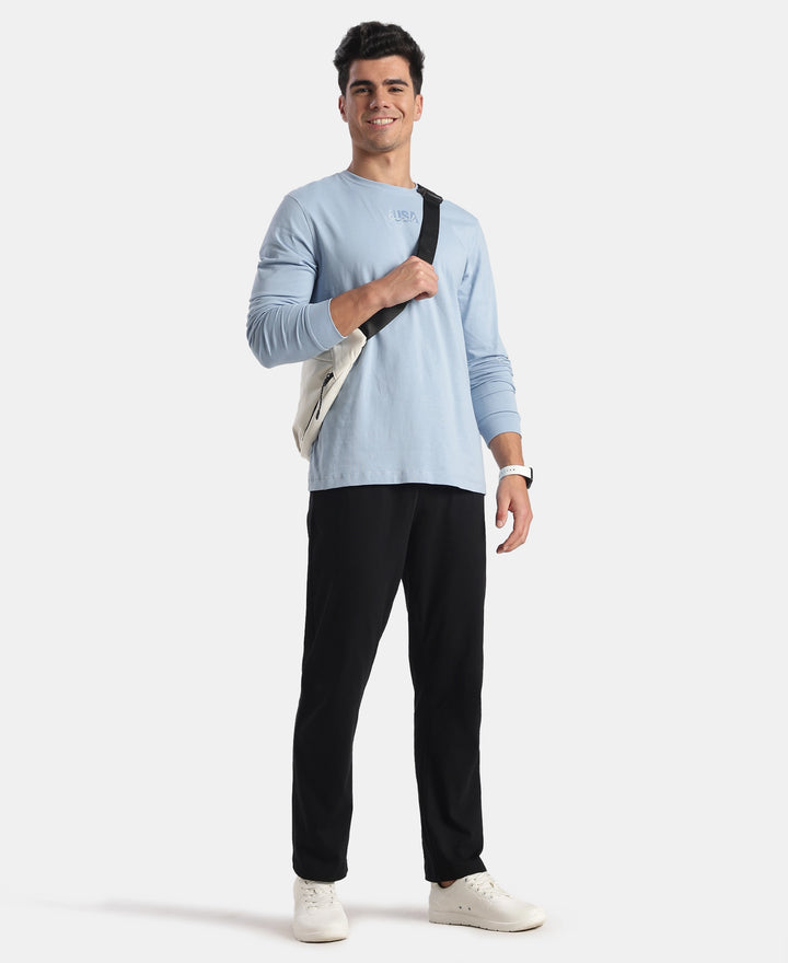 Super Combed Cotton Rich Graphic Printed Round Neck Full Sleeve T-Shirt - Soft Chambray