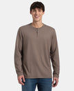 Super Combed Cotton Rich Solid Full Sleeve Henley T-Shirt - Dark Khaki Melange