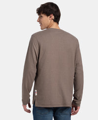 Super Combed Cotton Rich Solid Full Sleeve Henley T-Shirt - Dark Khaki Melange
