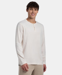 Super Combed Cotton Rich Solid Full Sleeve Henley T-Shirt - Ecru Melange
