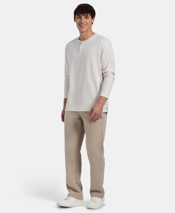 Super Combed Cotton Rich Solid Full Sleeve Henley T-Shirt - Ecru Melange