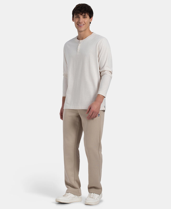 Super Combed Cotton Rich Solid Full Sleeve Henley T-Shirt - Ecru Melange
