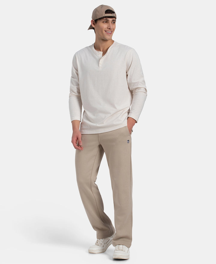 Super Combed Cotton Rich Solid Full Sleeve Henley T-Shirt - Ecru Melange