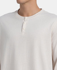 Super Combed Cotton Rich Solid Full Sleeve Henley T-Shirt - Ecru Melange