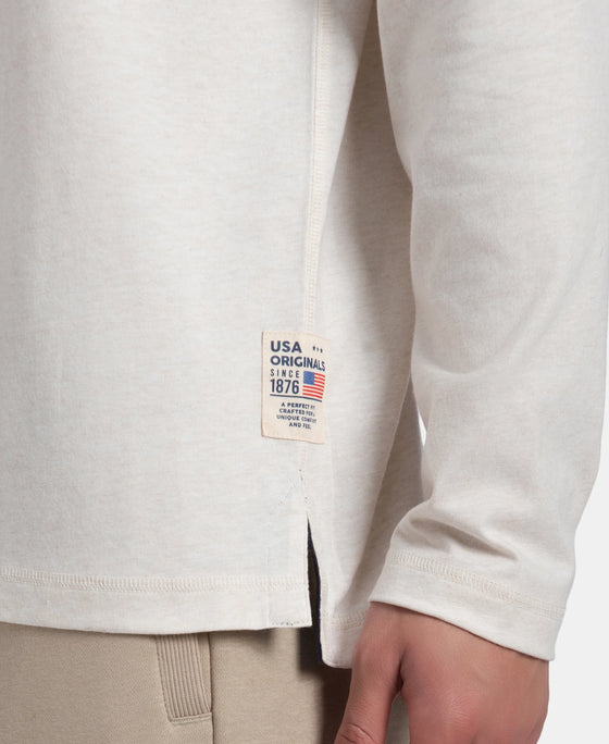 Super Combed Cotton Rich Solid Full Sleeve Henley T-Shirt - Ecru Melange