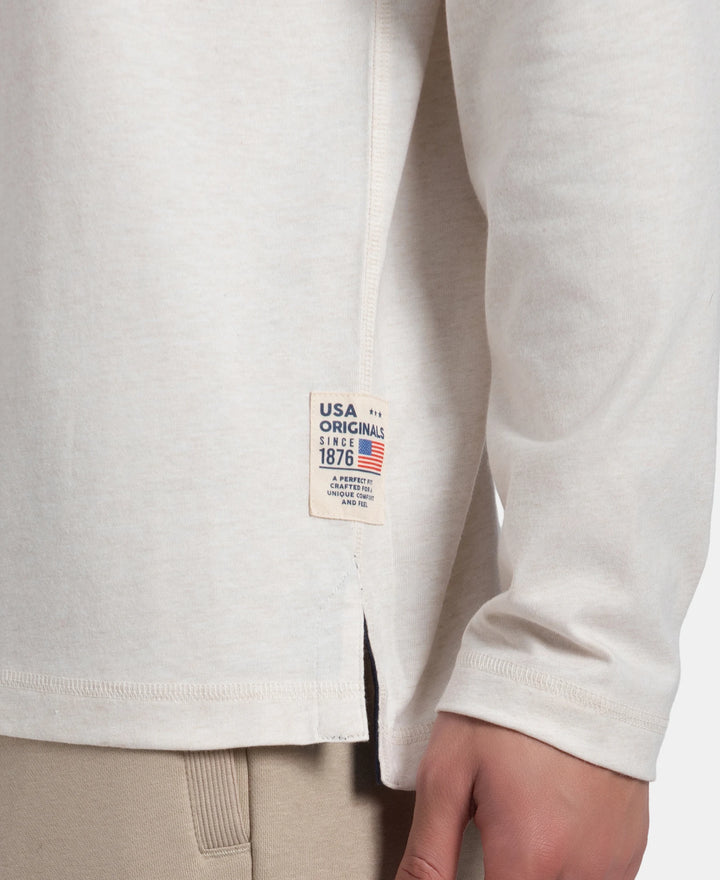 Super Combed Cotton Rich Solid Full Sleeve Henley T-Shirt - Ecru Melange