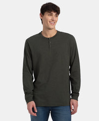 Super Combed Cotton Rich Solid Full Sleeve Henley T-Shirt - Olive Melange