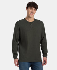 Super Combed Cotton Rich Solid Full Sleeve Henley T-Shirt - Olive Melange