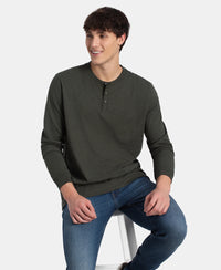 Super Combed Cotton Rich Solid Full Sleeve Henley T-Shirt - Olive Melange