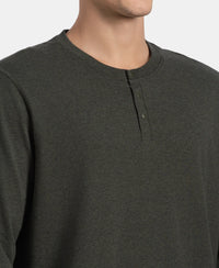 Super Combed Cotton Rich Solid Full Sleeve Henley T-Shirt - Olive Melange