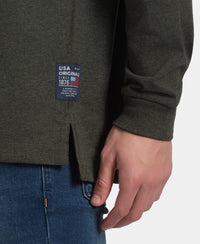 Super Combed Cotton Rich Solid Full Sleeve Henley T-Shirt - Olive Melange