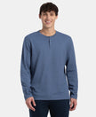 Super Combed Cotton Rich Solid Full Sleeve Henley T-Shirt - Vintage Indigo Melange