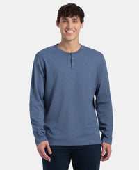 Super Combed Cotton Rich Solid Full Sleeve Henley T-Shirt - Vintage Indigo Melange