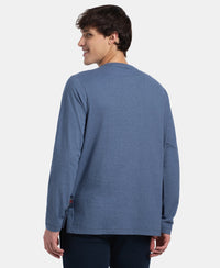 Super Combed Cotton Rich Solid Full Sleeve Henley T-Shirt - Vintage Indigo Melange