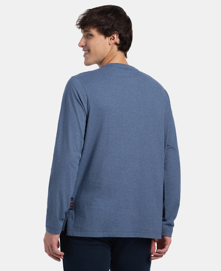 Super Combed Cotton Rich Solid Full Sleeve Henley T-Shirt - Vintage Indigo Melange