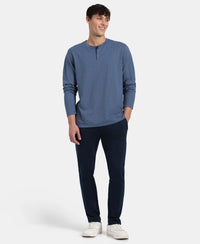 Super Combed Cotton Rich Solid Full Sleeve Henley T-Shirt - Vintage Indigo Melange