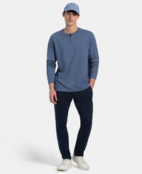 Super Combed Cotton Rich Solid Full Sleeve Henley T-Shirt - Vintage Indigo Melange