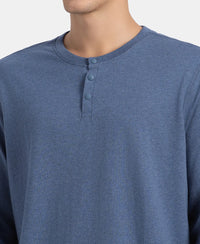 Super Combed Cotton Rich Solid Full Sleeve Henley T-Shirt - Vintage Indigo Melange