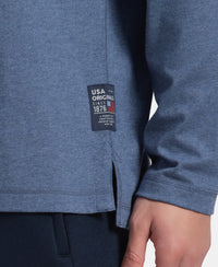 Super Combed Cotton Rich Solid Full Sleeve Henley T-Shirt - Vintage Indigo Melange