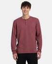 Super Combed Cotton Rich Solid Full Sleeve Henley T-Shirt - Wild Ginger Melange