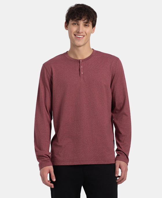Super Combed Cotton Rich Solid Full Sleeve Henley T-Shirt - Wild Ginger Melange