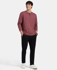Super Combed Cotton Rich Solid Full Sleeve Henley T-Shirt - Wild Ginger Melange