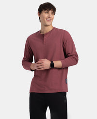 Super Combed Cotton Rich Solid Full Sleeve Henley T-Shirt - Wild Ginger Melange
