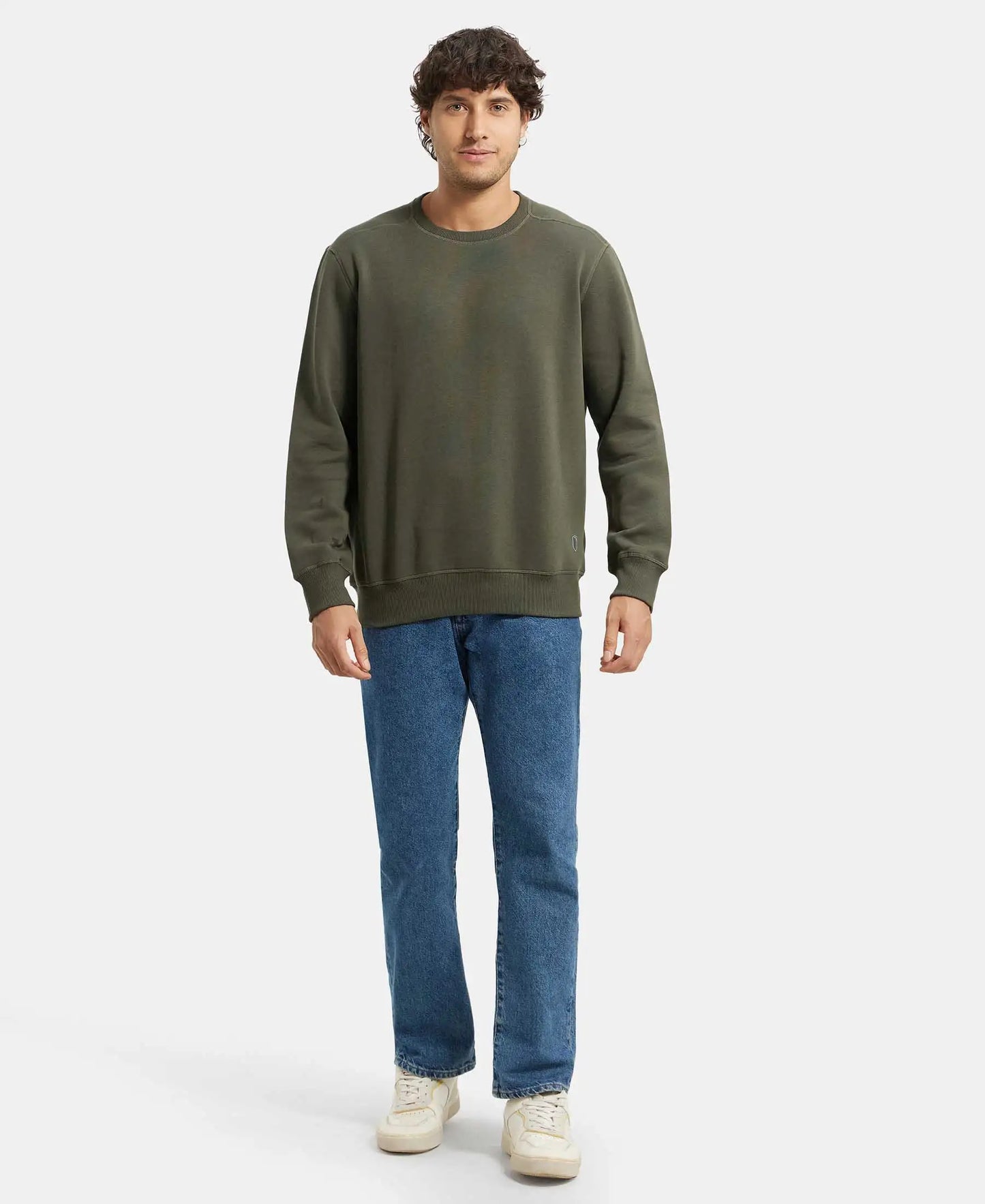 Super Combed Cotton Rich Fleece Sweatshirt with StayWarm Technology - Deep Olive-4