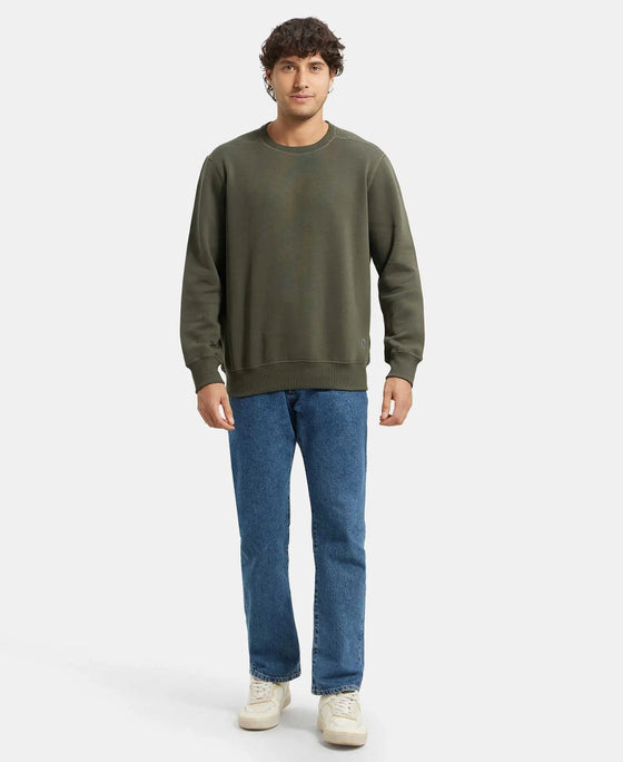 Super Combed Cotton Rich Fleece Sweatshirt with StayWarm Technology - Deep Olive-4
