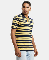 Super Combed Cotton Rich Striped Polo T-Shirt - Corn Silk & Navy