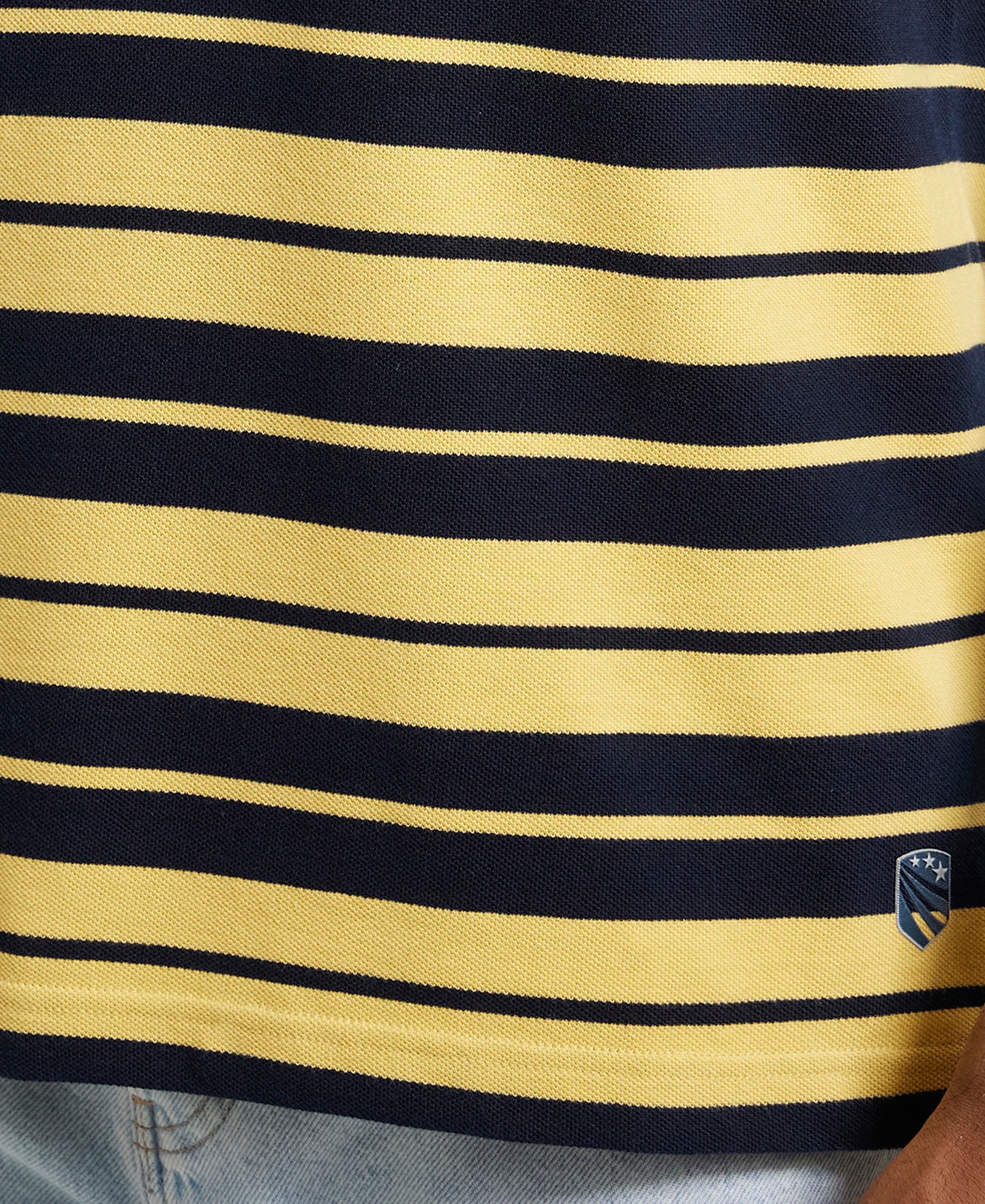 Super Combed Cotton Rich Striped Polo T-Shirt - Corn Silk & Navy