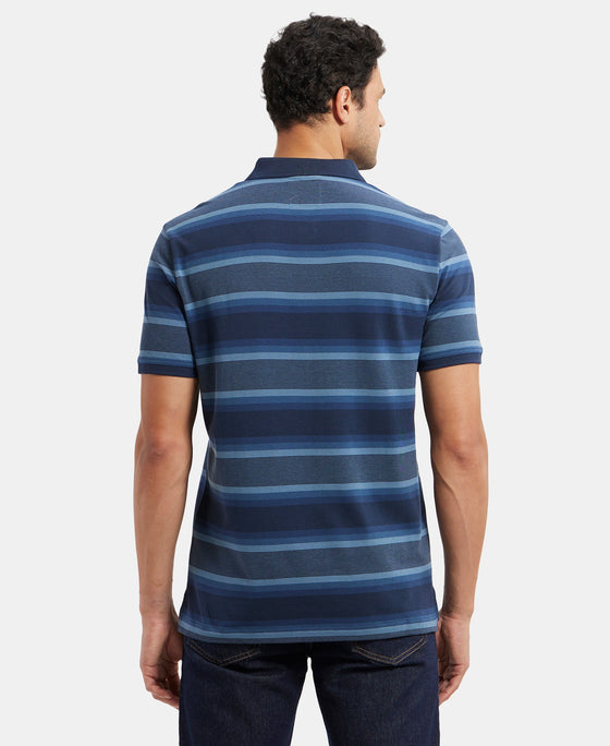 Super Combed Cotton Rich Striped Polo T-Shirt - Navy & Insignia Blue