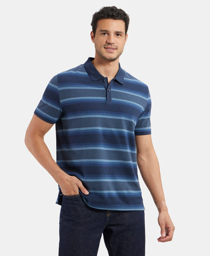 Super Combed Cotton Rich Striped Polo T-Shirt - Navy & Insignia Blue