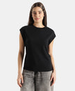 Super Combed Cotton Rich Hybrid Tank Top with Ribbed Sleeves - Deep Black