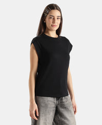 Super Combed Cotton Rich Hybrid Tank Top with Ribbed Sleeves - Deep Black